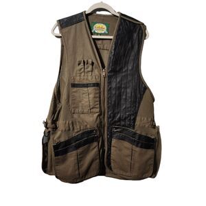 Cabelas Leather Trim Vest Mens Sleeveless Vented Jacket Size Large Hunt Fish
